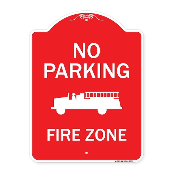 Signmission No Parking Fire Zone W/ Fire Truck Graphic Heavy-Gauge Aluminum Sign, 24" x 18", RW-1824-9951 A-DES-RW-1824-9951 - main